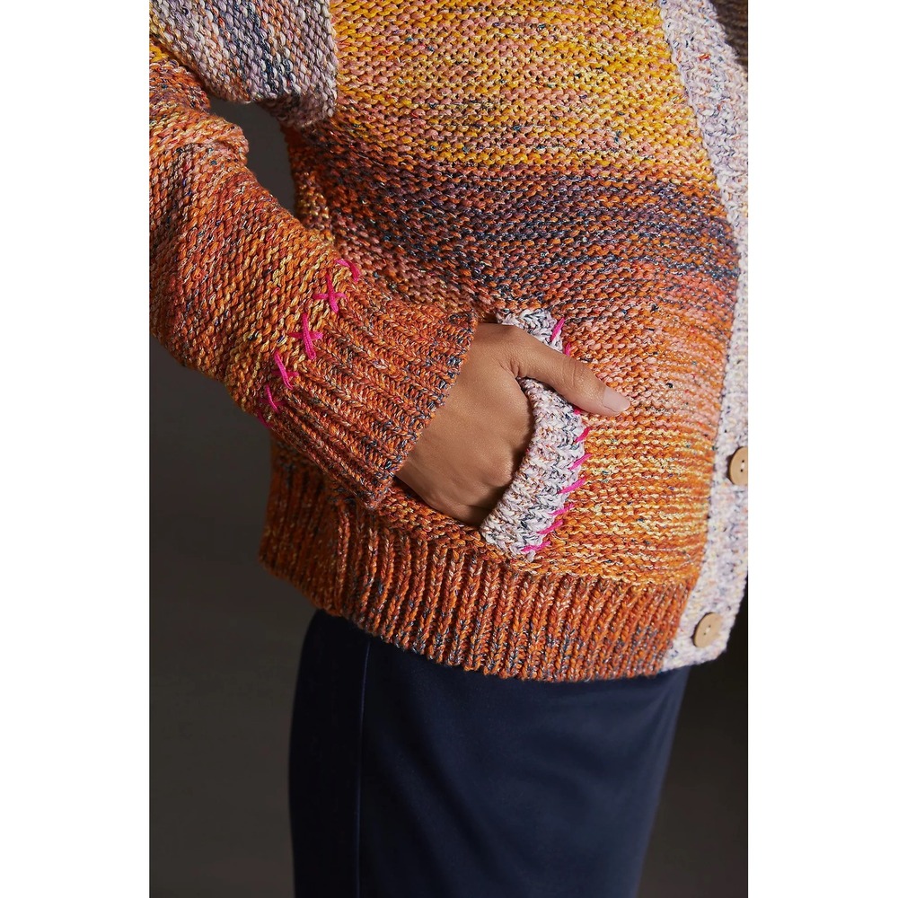 Anthropologie PILCRO Flower Cardigan Sweater Embroidered Knitwear Pockets Large - Picture 6 of 16